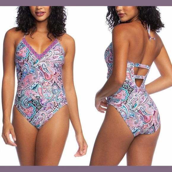 NEW‎ $119 La Blanca Swirlin' Halter Paisley One-Piece Swimsuit [SZ 6 ] - Picture 1 of 8